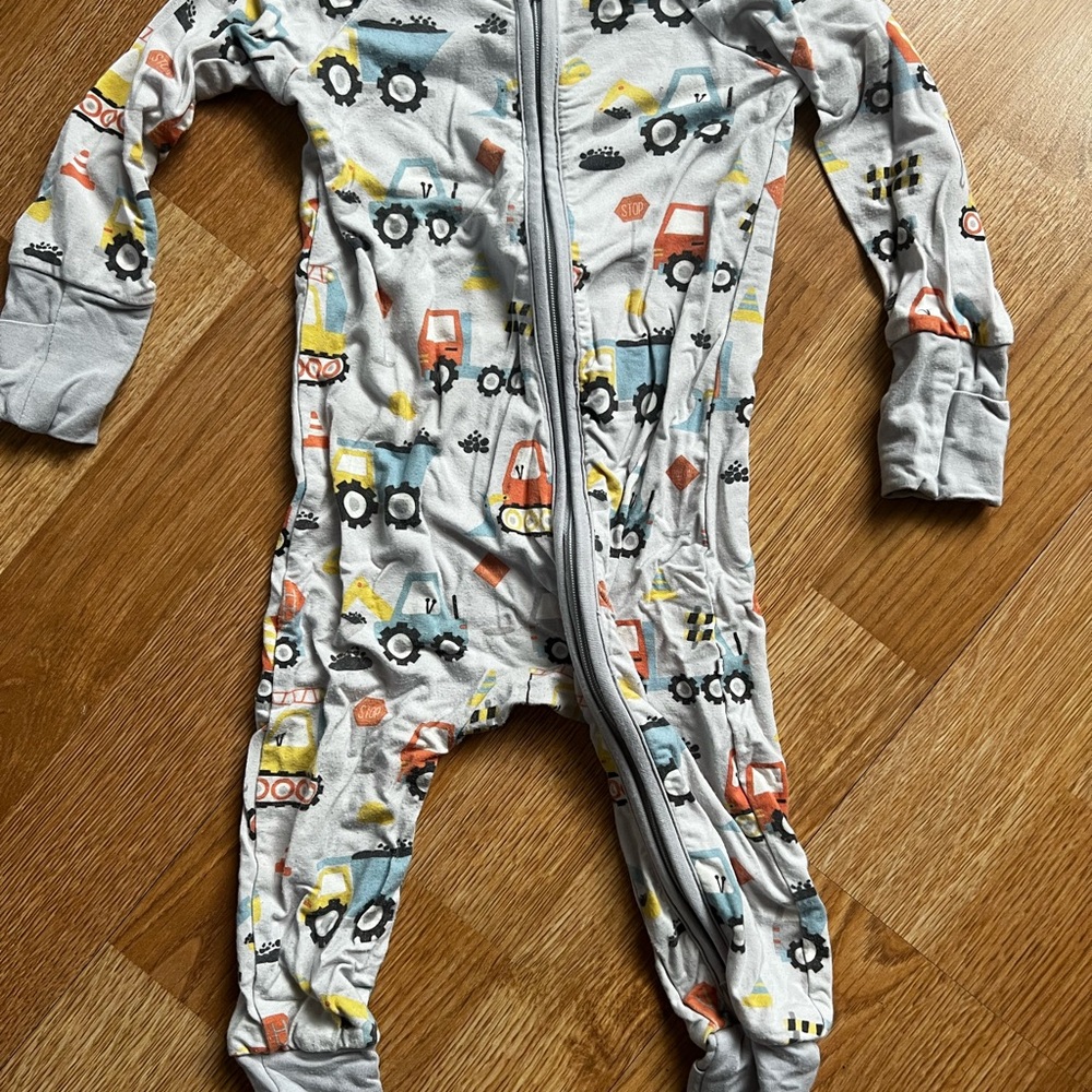 Caden Lane Gray Construction Print Footie Pajamas